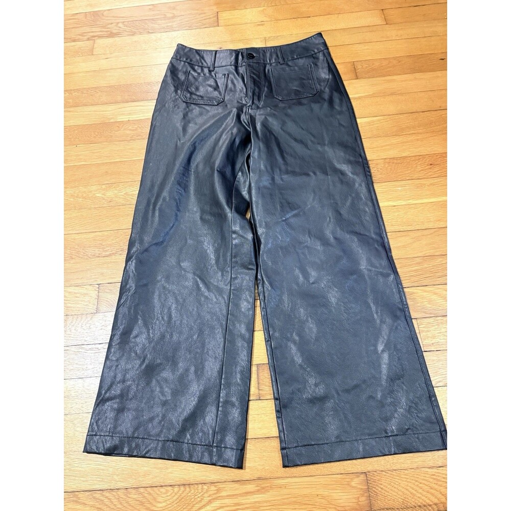 Paige Size 27 Black Faux Leather Mesa Cropped Pants